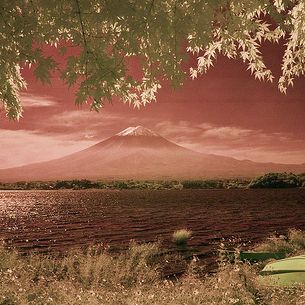 Infrared View of Mt. Fuji Across Kawaguchi Lake
