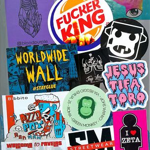 Roma. San Paolo. Sticker art by Attila Tattoo, Bloodpurple, Darum3666, Regelverk-Darum3666, Worldwide Wall, Valda, Jay Lester, Jesus tifa Toro, Pupo Bibbito, Welcome to Favelas, Zeta, Wego